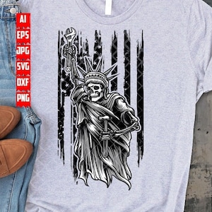 Mecânico do crânio da liberdade dos EUA svg | Estêncil de estátua patriótica dos EUA | Ferramentas Mecânicas dxf | Camisa Reparador png | Reparar arquivo de corte do pai | Chave inglesa