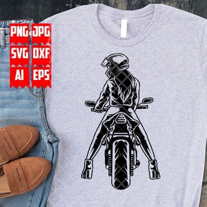 Girl Biker svg | Lady Rider Clipart | Riding in Tandem dxf | Sexy Motorbike Stencil | Pretty Motorcycle Cut File | Biker Mom T-shirt png jpg