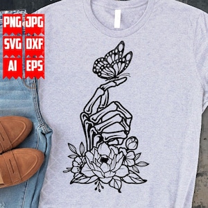 Floral Butterfly Skeleton Hand svg | Flower Butterfly Clipart | Butterfly Garden Monogram | Floral Horror Hand Cutfile | Grave Palm Stencil