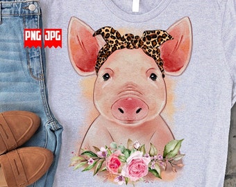 Cute Floral Pig Png for Sublimation | Pig Animal Png | Floral Animal Png | Farm Animal Png | Cute Animal Png | Pig png | Pig Watercolor Png