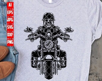 Biker Skull svg | Motorbike Clipart | Rider Dad Stencil | Big Bike Rally Shirt png | Motorcycle dxf | Sports Mom Cutfile | Extreme Ride jpeg