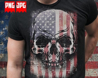 Distressed USA Flag Skull Png files for Sublimation | USA Skull Png | Us Patriotic Skull Png | Skull Png | US Flag Png | Us Military Png