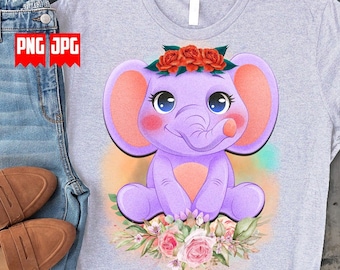 Cutest Floral Elephant PNG | Sublimation Prints | Elephant Png | Watercolor Animals Png | Zoo Animal Png | Elephant Shirt | Cute Animal Png