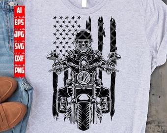 US Biker Skull svg | Motorbike Clipart | Rider Dad Stencil | Big Bike Rally Shirt png | Motorcycle dxf | Sports Mom Cutfile | Extreme Ride
