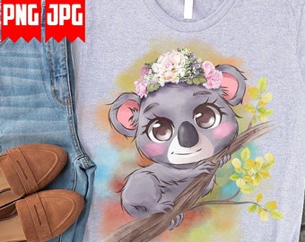 Cute Koala Animal PNG Files for Sublimation & Dtg | Koala Animal Png | Floral Animal Koala Png | Wild Animal Png | Digital Downloads
