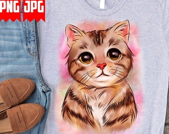 Cute Watercolor Cat PNG Files for Sublimation | Watercolor Animal Png | Cat Png | Cat Animal Png | Cat Lover Shirt | Cat Clipart | Digital