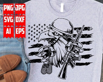 US Military Eagle svg | Soldier Dad Clipart | Army Dog Tag Cut FIle | Combat Weapon Stencil | Veteran Gift Idea | USA Navy Marine Shirt png