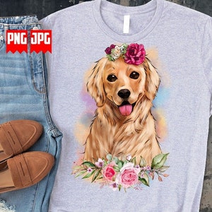 Cute Golden Retriever Dog Png Sublimation | Dog Png | Floral Animal Png | Floral Golden Retriever Dog Png | Dog Lover Shirt | Dog Owner Png