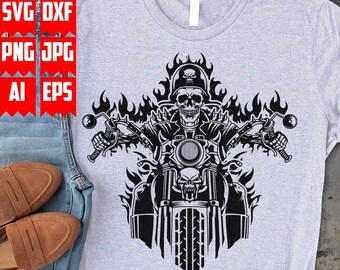 Vlammende Biker Skull Svg | Biker schedel Svg | Bikershirt | Biker-clipart | Motorrijder Svg | Motorrijder png | Biker-logo Svg | Ruiter-svg | Digitaal