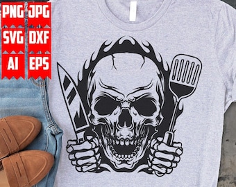 Chef Skull Svg File | Chef Svg | Culinary skull Svg | Culinary Shirt Svg | Chef Skull Png | Chef Knife Svg | Culinary Gangster svg | Digital
