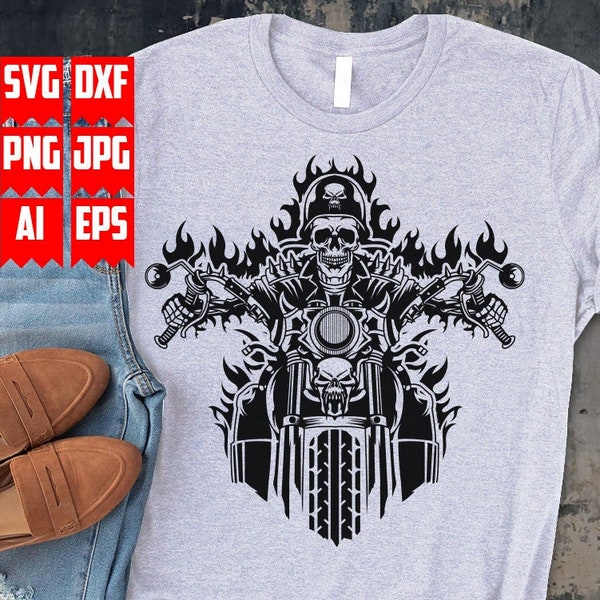 Flaming Biker Skull Svg | Biker Skull Svg | Biker Shirt | Biker Clipart | Motorbiker Svg | Biker Png | Biker Logo Svg | Rider Svg | Digital