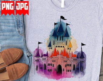 Aquarel kasteel png-bestanden voor sublimatie | Kasteel png | Kasteelshirt | Digitale downloads | Afdrukbare downloads | Prinsessenkasteel png