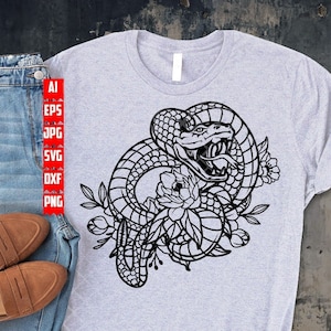 Cobra Cascavel svg | Clipart de cobra | Arquivo de corte floral animal | Estêncil floral de cobra chocalho | Camiseta Animal Cobra png| Animal floral Dxf