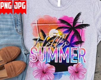 Hello Summer PNG Files for Sublimation & Dtg Prints | Summer Shirt | Hello Summer Digital Downloads | Summer Png | Summer Beach Png