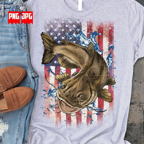 US Flag Cat Fish PNG | Files for Sublimation Prints | Catfish Png | Lake Fishing PNG for Tumbler | Angler Background Waterslide Image Wraps