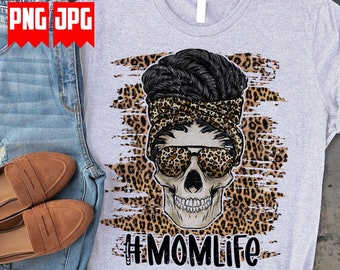 Messy Braided Hair Skull Leopard Print PNG File for Sublimation | Mom Life Braided hair Png | Mom Life Leopard Skull Png | Digital Downloads