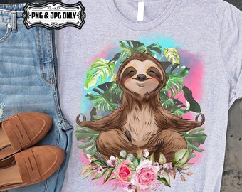 Cute Sloth Png files for Sublimation | Sloth Watercolor | Png files for Tumbler | Floral Animal sloth Png | Watercolor Animal Png | Png File