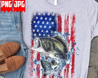 USA flag Bass Fish PNG files for Sublimation & Dtg Prints | Bass Fish Png | Bass Fish Shirt | Usa Bass fish Clipart | Digital prints Png
