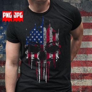 Distressed USA Flag Skull PNG for Sublimation & Dtg Prints | USA Skull Png | Us Patriotic Skull Png | Us Skull Shirt | Grunge Usa Flag Png