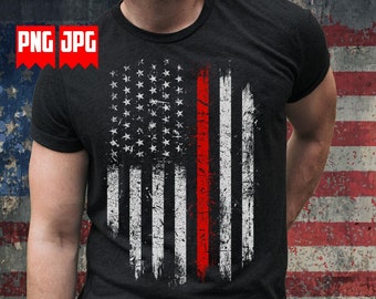 USA Firefighter Red Thin Line PNG Files for Sublimation & Dtg | Fireman Wrap | First Responder Background | Fire Fighter Flag Digital Files