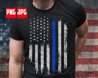 USA Police Blue Thin Line PNG Files for Sublimation & Dtg | Policeman Wrap | First Responder Background | 911 Rescue US Flag Digital Files