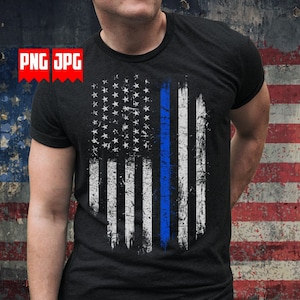 USA Police Blue Thin Line PNG Files for Sublimation & Dtg | Policeman Wrap | First Responder Background | 911 Rescue US Flag Digital Files