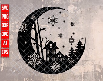 Christmas Village svg | Santa Claus Cut File | Xmas Snow Flakes Stencil | Tis the Season png | Pine Trees dxf | Happy Jolly Vibes Clipart