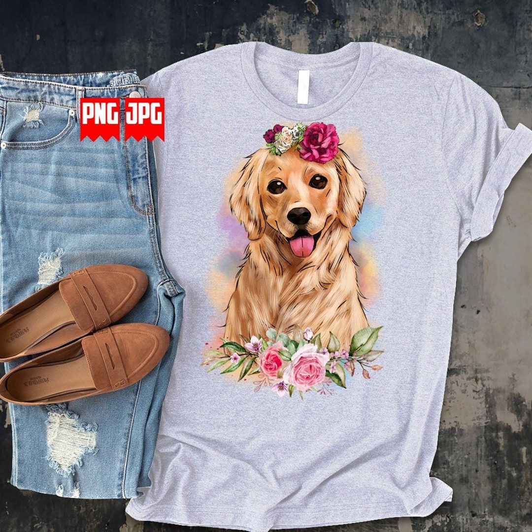 Cute Golden Retriever Dog Png Sublimation | Dog Png | Floral Animal Png ...