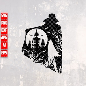 Vampire Scene svg | Dracula Clipart | Halloween Shirt png | Scary Dad Cutfile | Haunted Castle dxf | Spooky Boo Stencil| Creepy Werewolf jpg