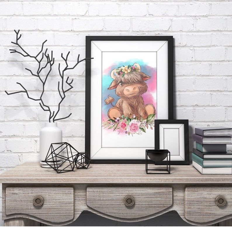 Cute Floral Highland Cow | Files For Sublimation | Highland Cow Png | Cute Animal Cow Png | Cow PNG | Floral Animal Png | Farm Animal Png image 2