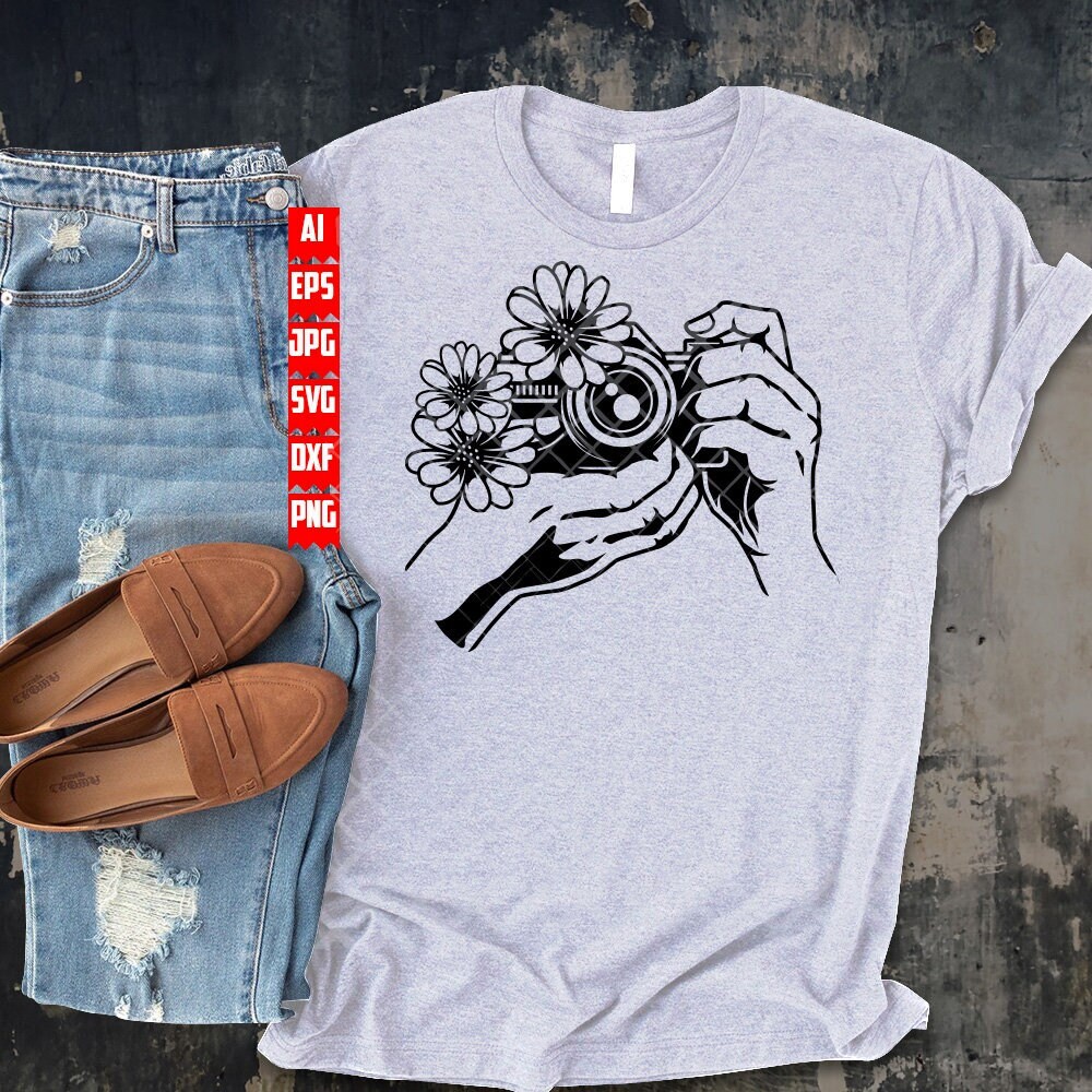 Camera Floral svg | Lady Photographer Clipart | Sunflower Lens Cutfile | Photography Stencil | Photoshoot Shirt png | Picture Perfect dxf