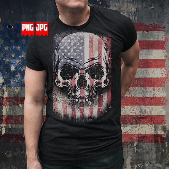 Distressed USA Flag Skull Png files for Sublimation | USA Skull Png | Us Patriotic Skull Png | Skull Png | US Flag Png | Us Military Png