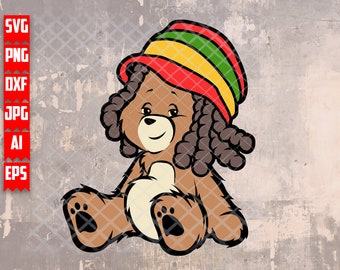 Rasta Teddy Weed High svg | Kush T-shirt Clipart | 420 Hipster Teddy Bear Stencil | Smoking Joint Cut File | Marijuana dxf | Dreads Cannabis