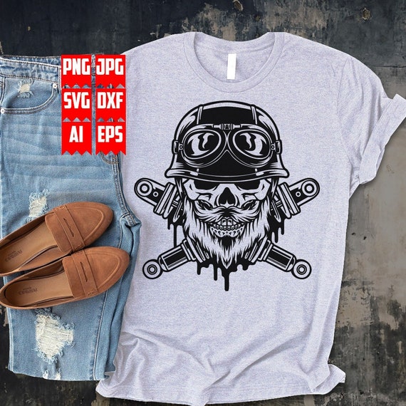 Biker Skull Svg Rider Clipart Beard Biker Cut File - Etsy