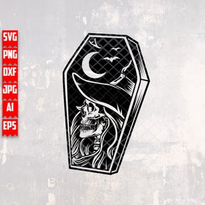 Witch Coffin Skull svg | Witchcraft Clipart | Mummy Shirt png | Boo Creepy Halloween dxf | Spooky Vibes Cutfile | Vampire Casket Stencil