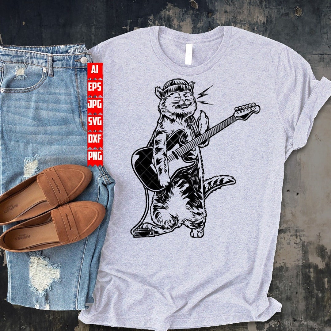 Rockers Cat Svg Rockstar Animal Clipart Rock Band Gift Idea Guitar