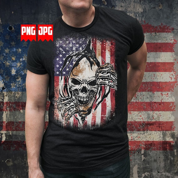 Distressed USA Flag Skull Png Sublimation | USA ripped off Skull Png | Us Patriotic Skull Png | Skull Png | US Flag Png | Us Military Png