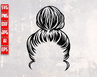 Messy Bun Hair svg | MomLife Clipart | Mom Shirt png | Mom Life Stencil | Bun Mom dxf | Mother's Day Gift Idea jpeg | Mama Hairstyle Cutfile