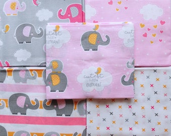 Pink Fat Quarter/MeterCotton Fabric FQChildren Kids Elephant Paisley Quilt 