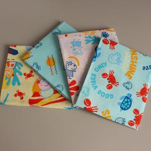 Peppa Pig Beach Day Fat Quarter Bundle Pack of 4, 100% Cotton Fabric, Summer Vibes Peppa Pig Fabric, Kids Nursery Patchwork Quilting Sewing