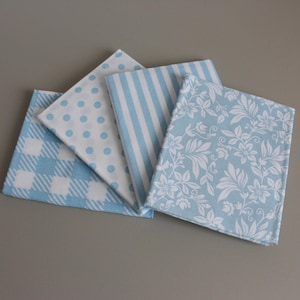 100% Cotton Blue Basic Theme Fat Quarter Bundle, Baby Blue Colour Fabric Palette, Gingham, Stripes, Floral, Polka Dot, Sew, Quilt, Patchwork