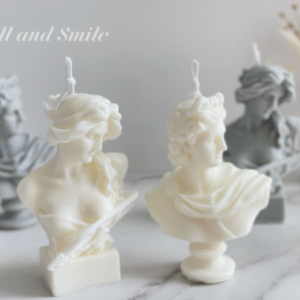 Greek God/Goddess Bust Statue Candle- Apollo Sculpture Scented/Unscented Candle- Women Body Candle