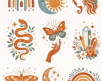 Bohemian Illustration SVG Bundle | Full Colour Artwork + DXF Cut Files | Boho Digital Designs