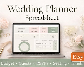Wedding Planner Spreadsheet | Budget Tracker, Guest List, RSVP, Seating Chart, Timeline & Vendor Planner | Digital Wedding Organiser