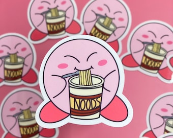 Kirby Eating Noodles Sticker | Kirby Sticker | Cute Kirby Sticker | Kirby Eating Sticker
