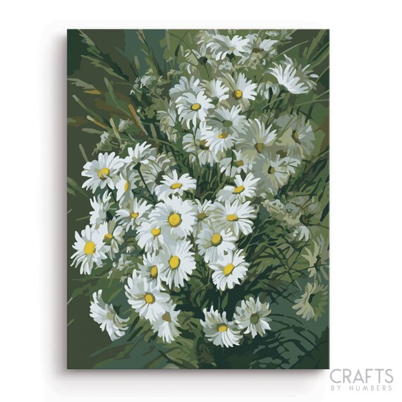 White Roses Daisies Paint by Number Paint Kit Paint on Etsy