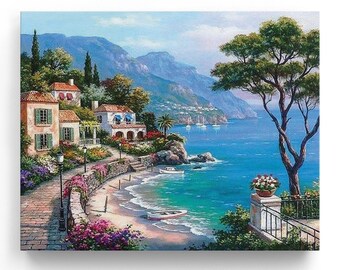 Mediterranean Seaside | Paint by Numbers | Premium Paint by Number | Paint by Numbers Kit | DIY Crafts | Crafty by Numbers | Perfect Gift