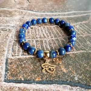 Bijou Egyptien BRACELET HORUS Lapis-lazuli et acier inoxydable Oeil d'Horus image 1