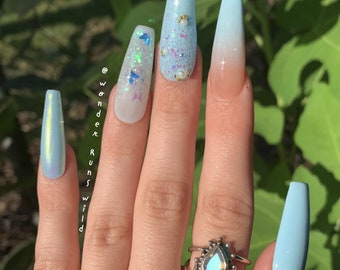 White Nails White Baby Blue Etsy