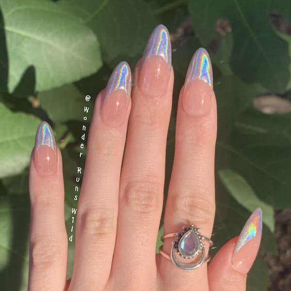 Holographic Chrome Frenchies Reusable Press-on Nails